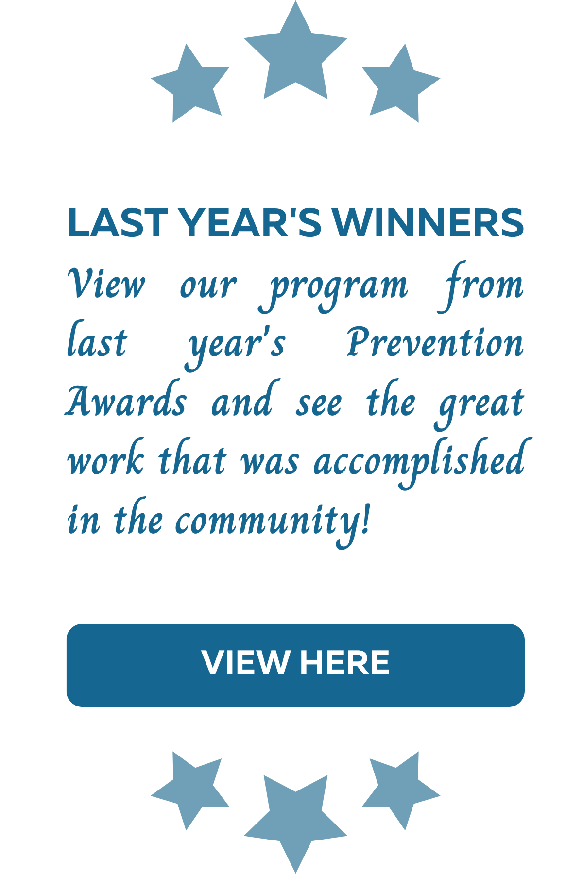 Last Year's Winners: View our program from last year's Prevention Awards and see the great work that was accomplished in the county! View here